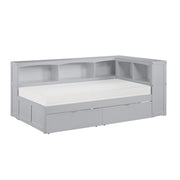 Orion-(4) Twin Bookcase Corner Platform Bed with Storage Boxes image
